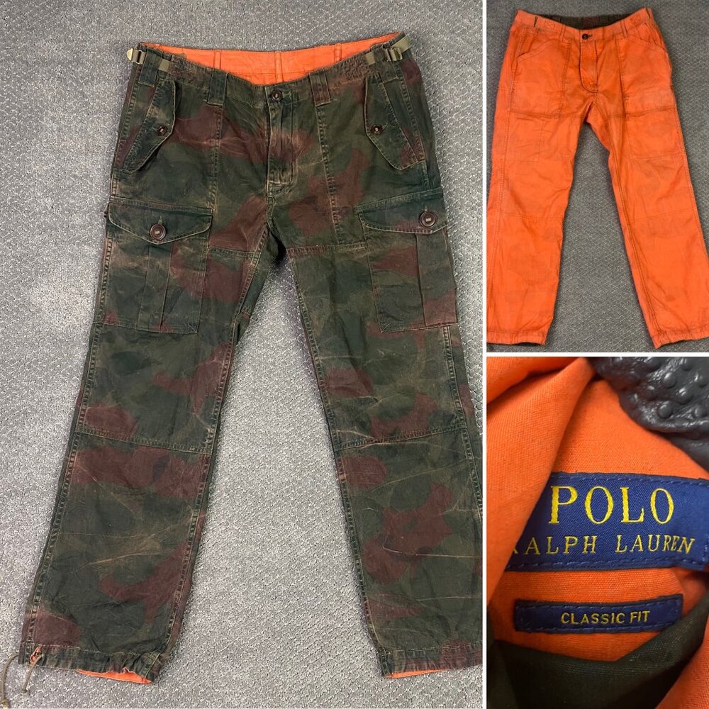 Polo Ralph Lauren Reversible Orange Camo Cargo Pants Mens 35 x 30 Measures 37x29